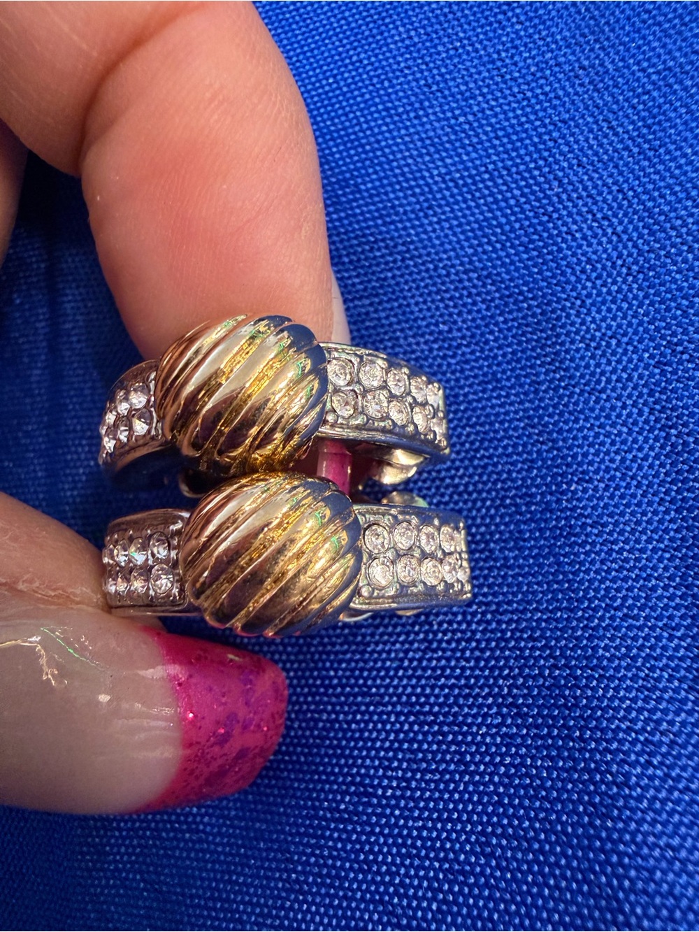 Park Lane Two-Tone Gold Silver Crystal Clip-On Hoop Earrings